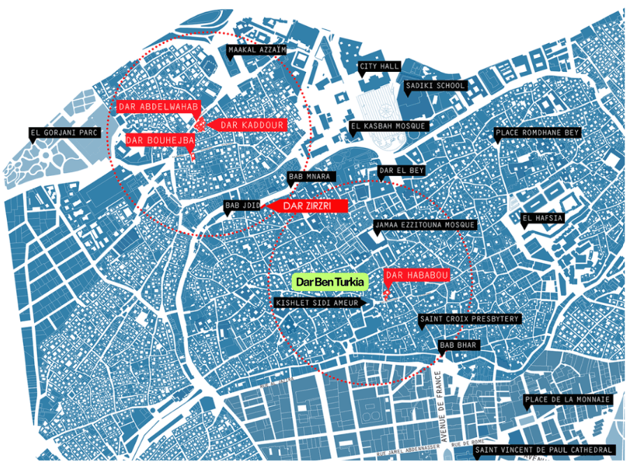 Map of Tunistoric projects in the Medina of Tunis